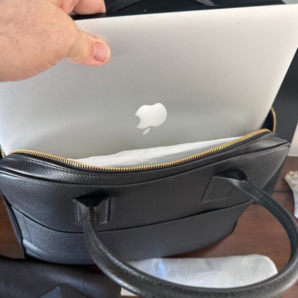 VERSACE 1013360 BLACK LEATHER MEDUSA MEDALION BRIEFCASE MESSENGER SHOULDER BAG - Picture 12 of 15